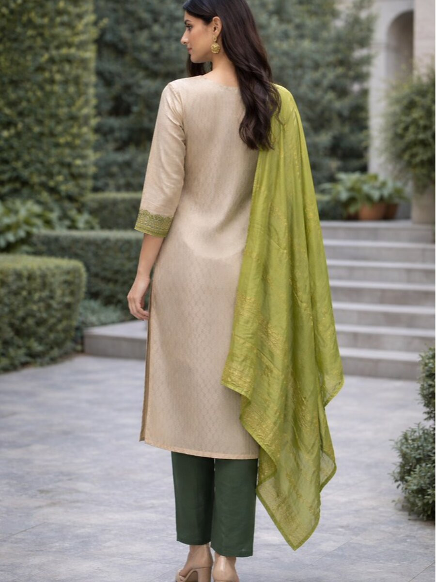 Green Jequard Silk Printed Floral Party Casual Ready Pant Salwar Kameez