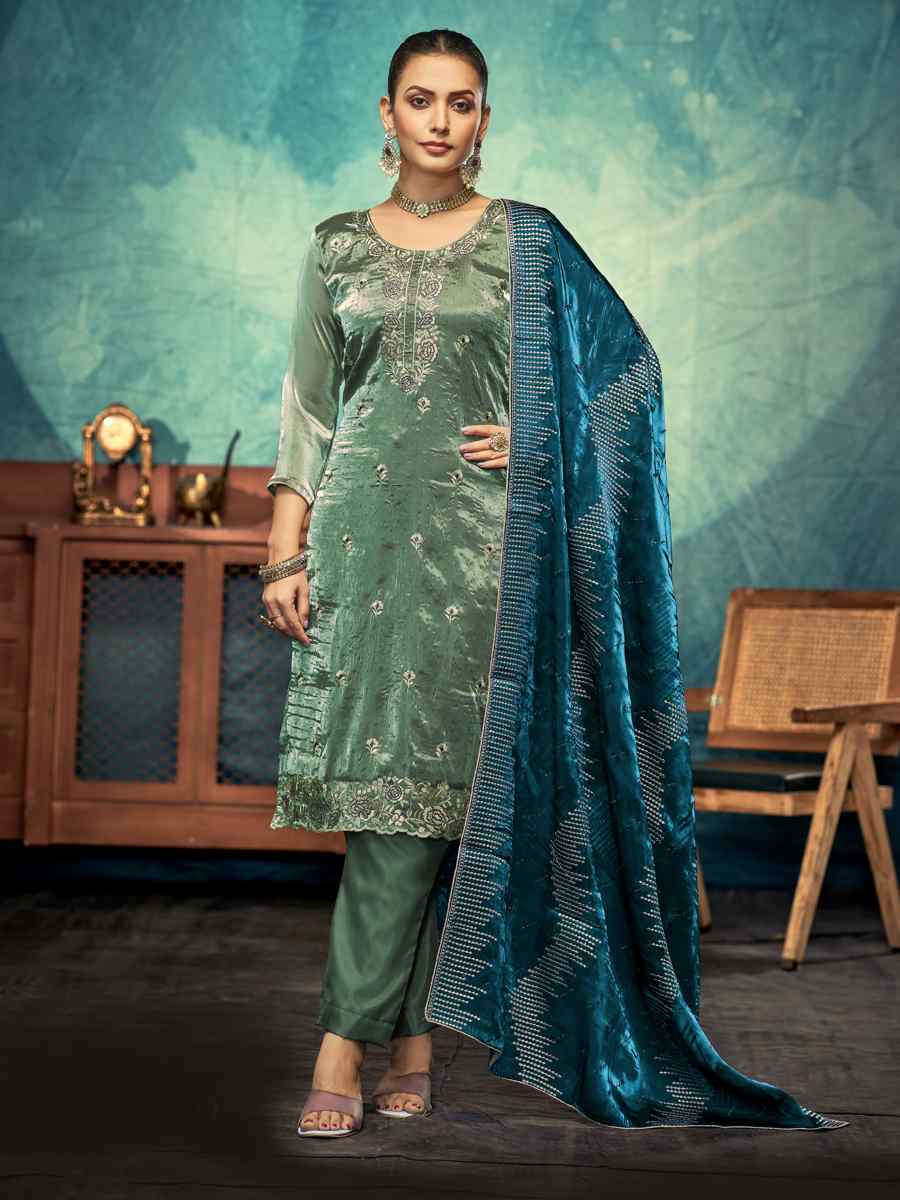 Green Jimmy Choo Embroidered Festival Wedding Pant Salwar Kameez