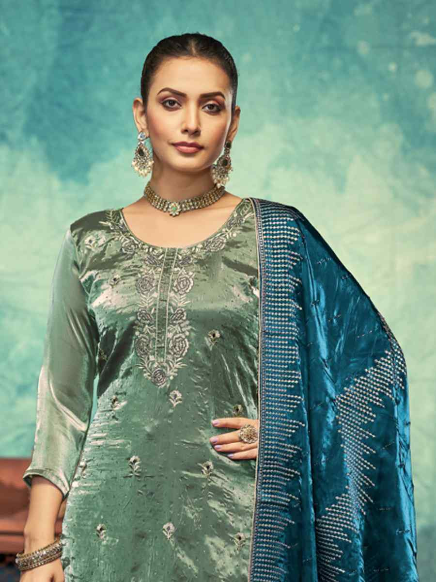 Green Jimmy Choo Embroidered Festival Wedding Pant Salwar Kameez