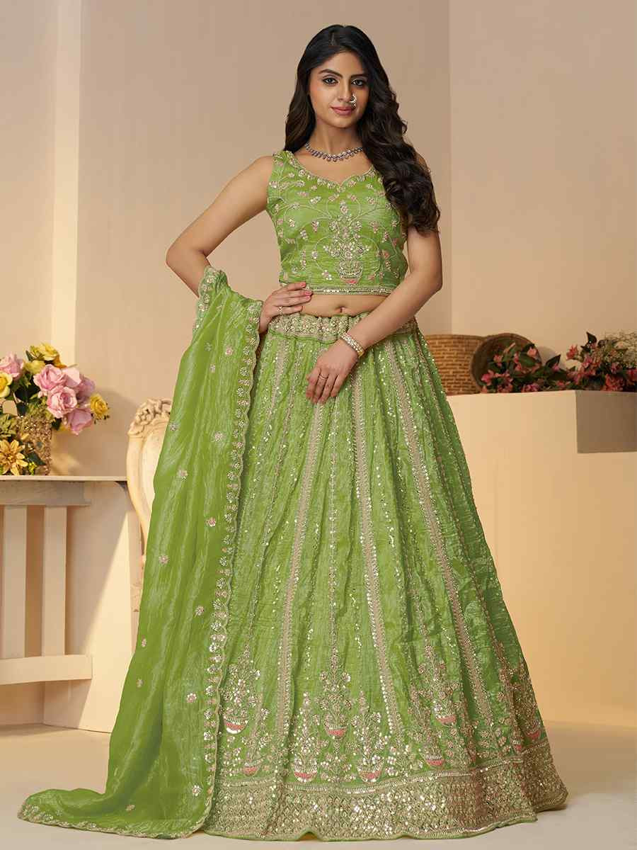 Green Jimmy choo Embroidered Wedding Bridesmaid Heavy Border Lehenga Choli