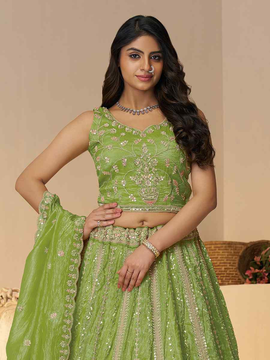 Green Jimmy choo Embroidered Wedding Bridesmaid Heavy Border Lehenga Choli