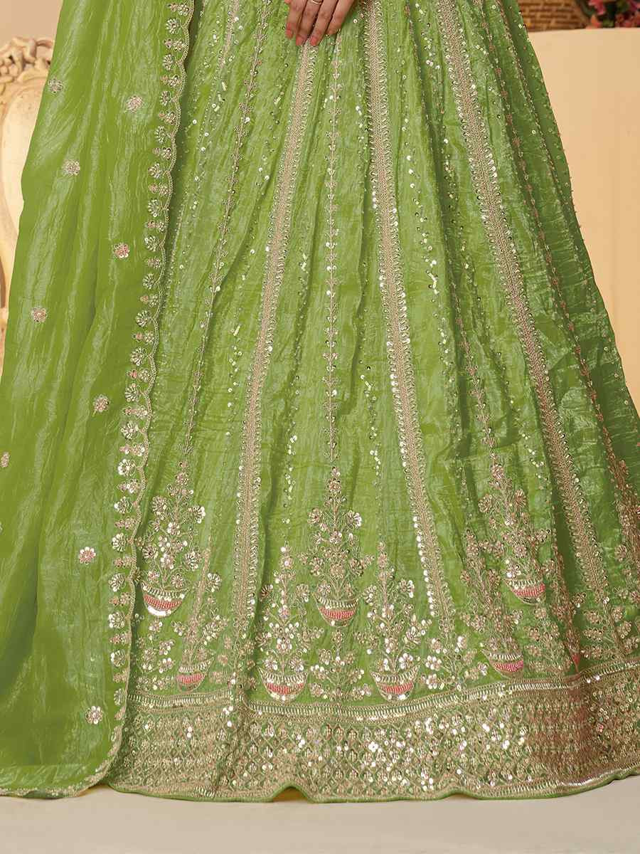 Green Jimmy choo Embroidered Wedding Bridesmaid Heavy Border Lehenga Choli