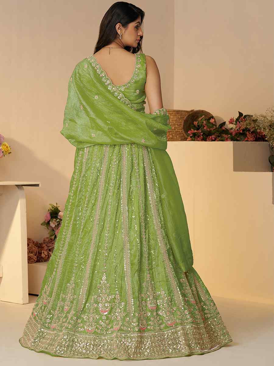 Green Jimmy choo Embroidered Wedding Bridesmaid Heavy Border Lehenga Choli