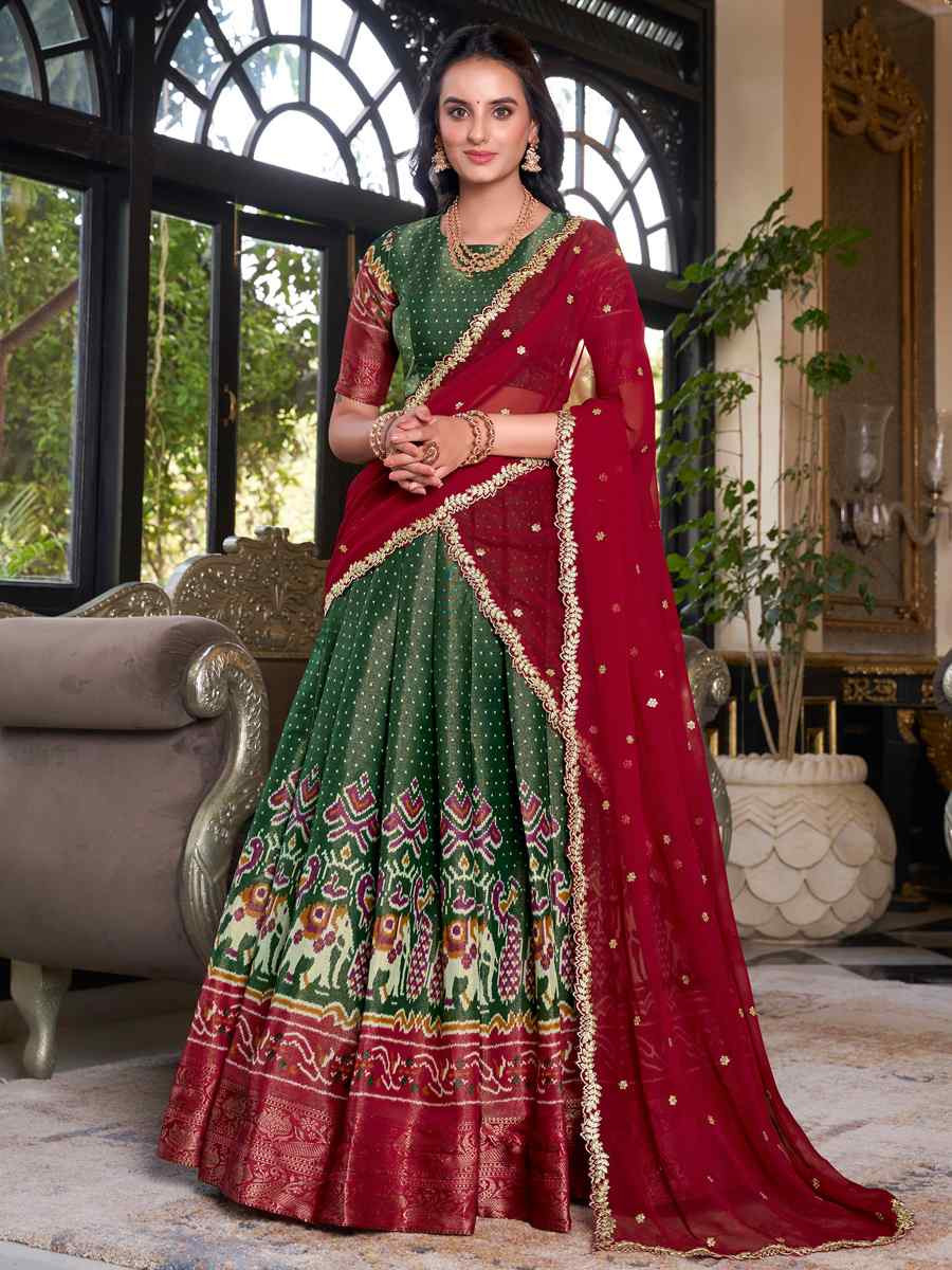 Green Kanchipuram Silk Handwoven Reception Wedding Heavy Border Lehenga Choli