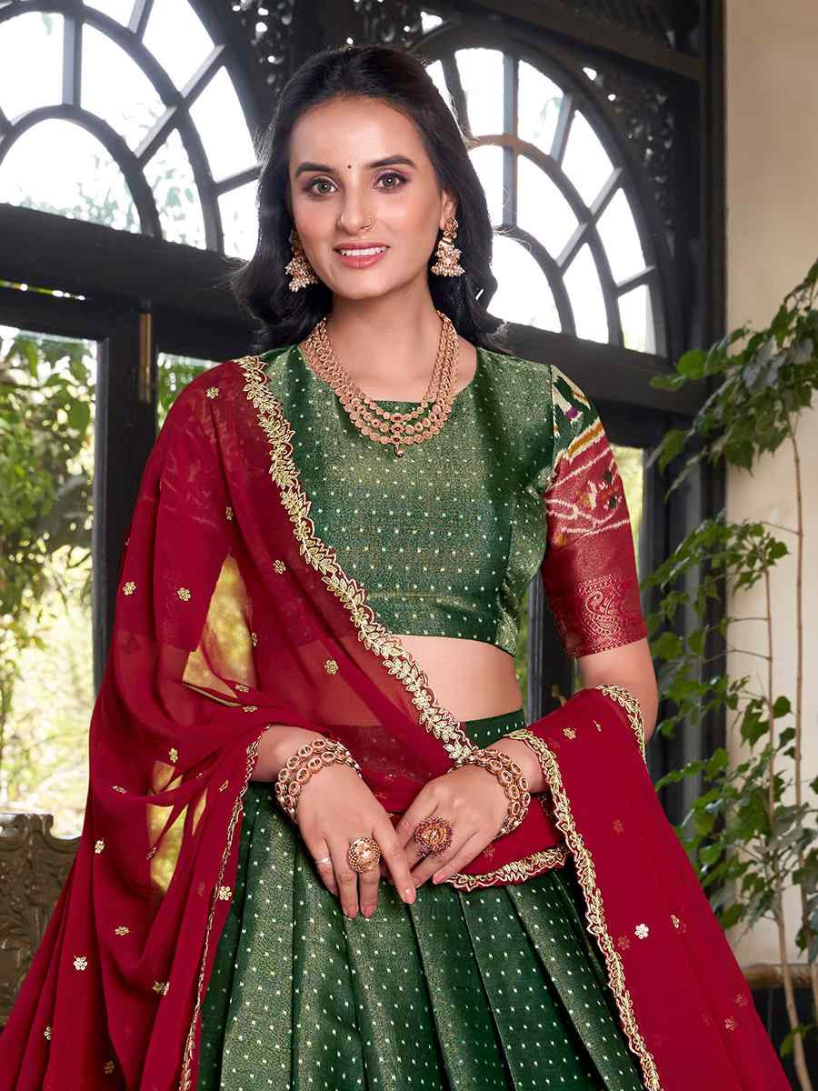 Green Kanchipuram Silk Handwoven Reception Wedding Heavy Border Lehenga Choli