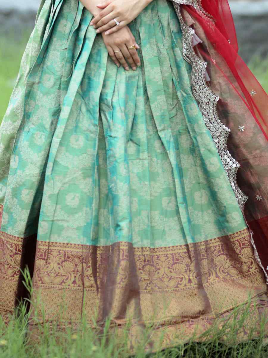 Green Kanjivaram Pattu Silk Embroidered Mehendi Festival Traditional Lehenga Choli