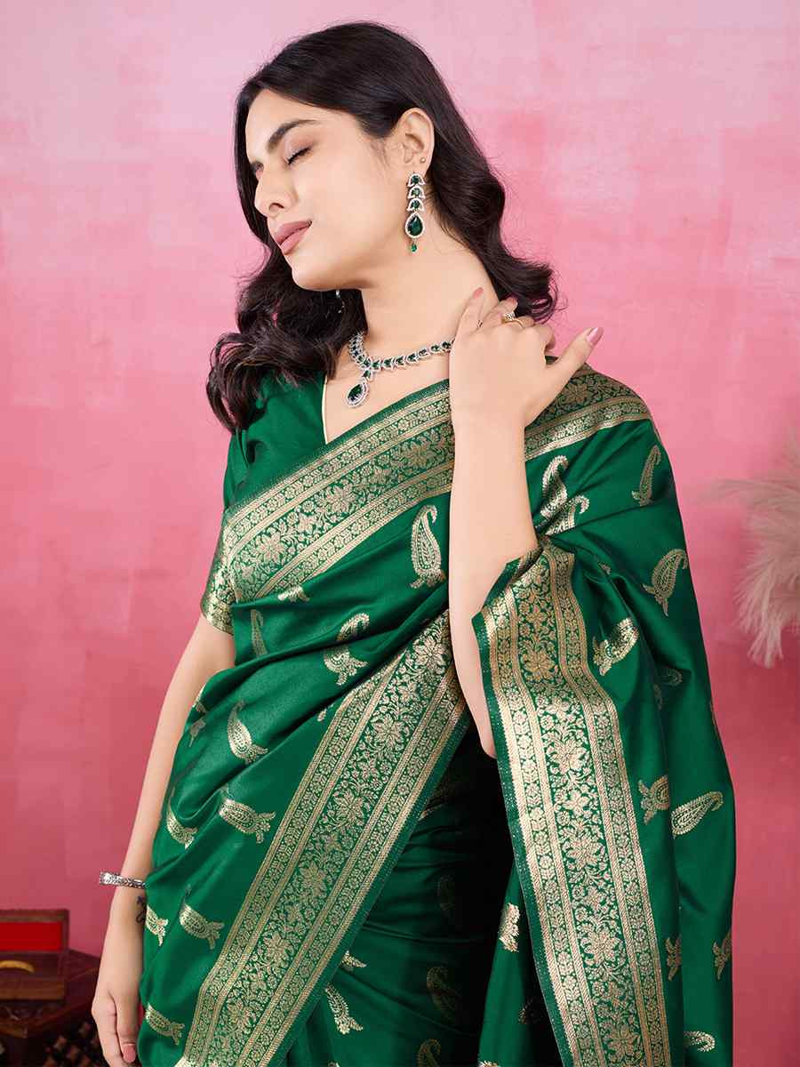 Green Kanjivaram Silk Handwoven Festival Wedding Fancy Heavy Border Saree