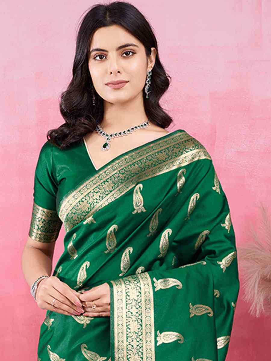 Green Kanjivaram Silk Handwoven Festival Wedding Fancy Heavy Border Saree