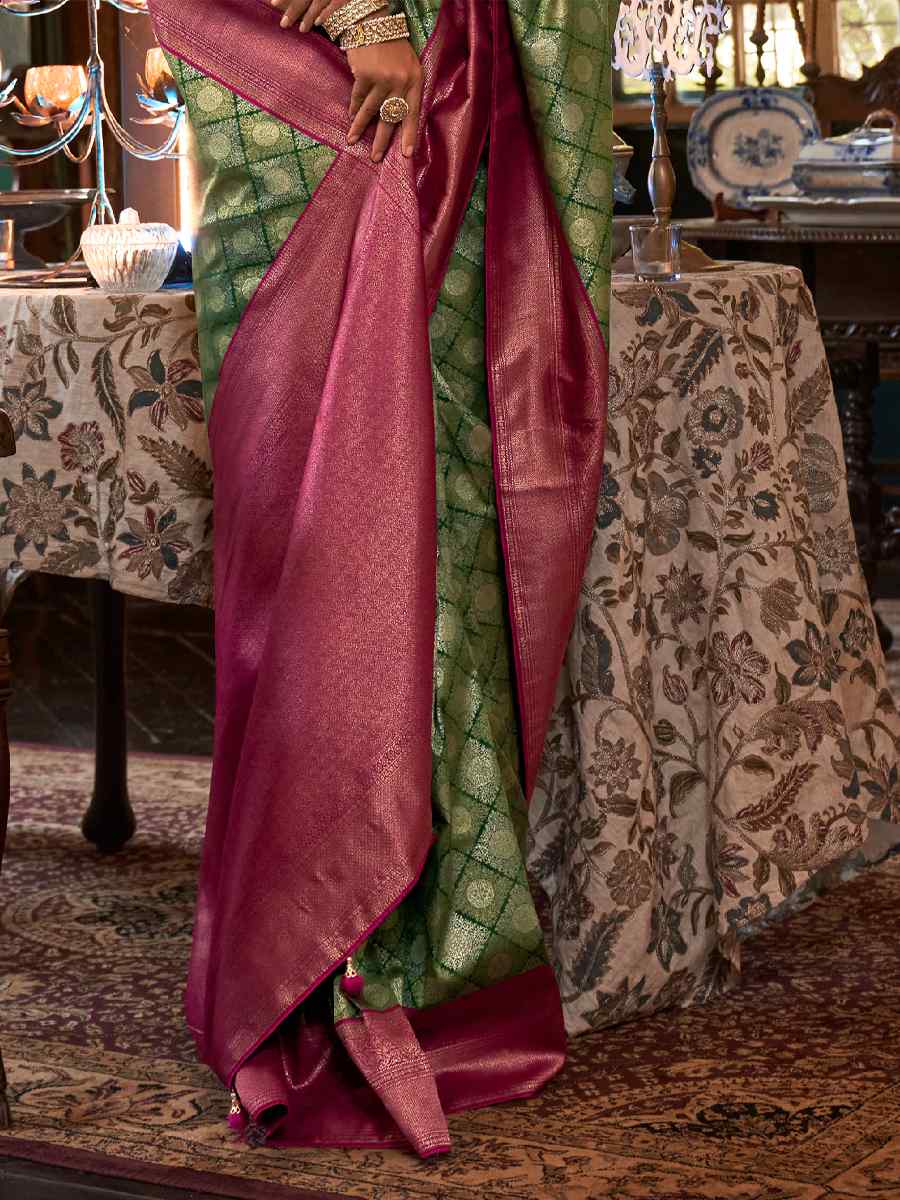 Green Kanjivaram Silk Handwoven Wedding Festival Heavy Border Saree