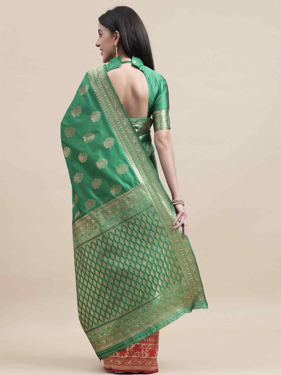 Green Kanjivaram Silk Handwoven Wedding Festival Heavy Border Saree