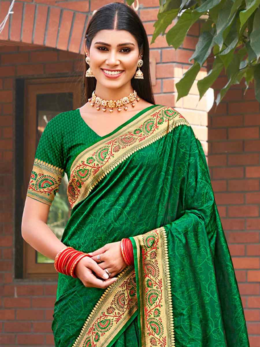 Green Kanjivaram Silk Handwoven Wedding Festival Heavy Border Saree