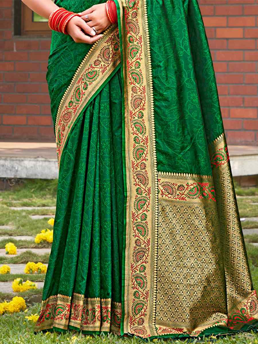Green Kanjivaram Silk Handwoven Wedding Festival Heavy Border Saree