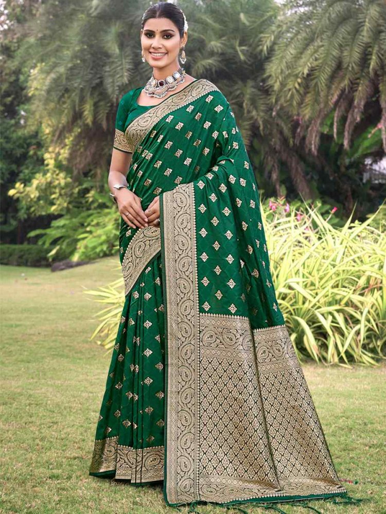 Green Kanjivaram Silk Handwoven Wedding Festival Heavy Border Saree
