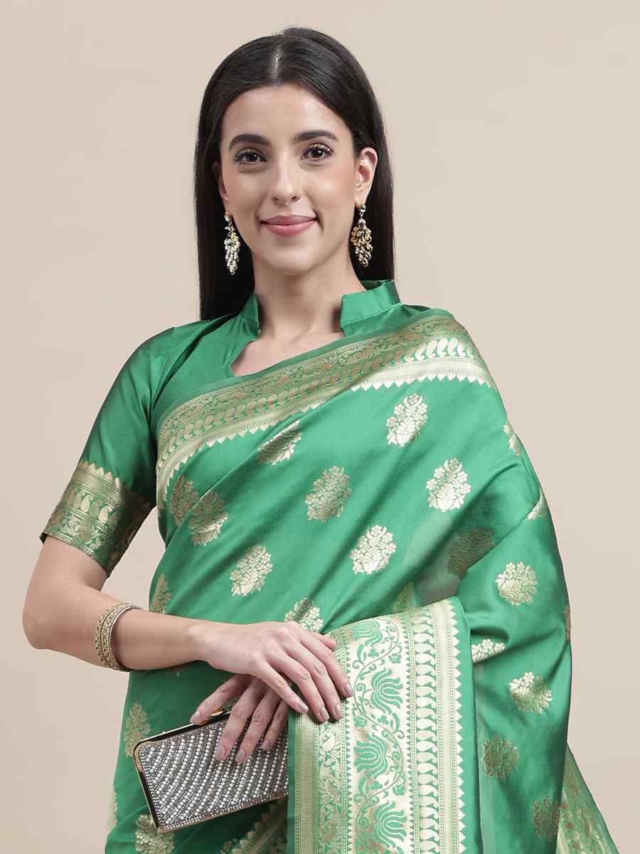 Green Kanjivaram Silk Handwoven Wedding Festival Heavy Border Saree