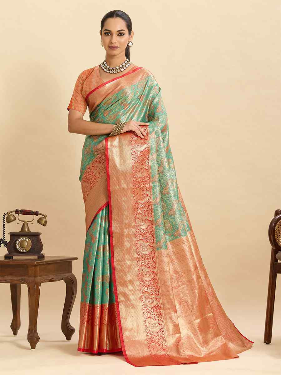 Green Kanjivaram Silk Zari Handwoven Bridal Reception Festival Wedding Fancy Heavy Border Saree