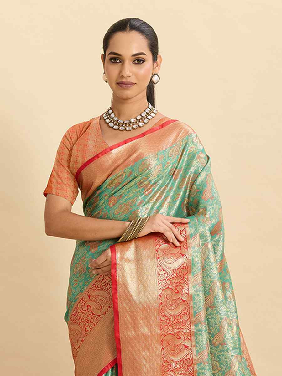 Green Kanjivaram Silk Zari Handwoven Bridal Reception Festival Wedding Fancy Heavy Border Saree