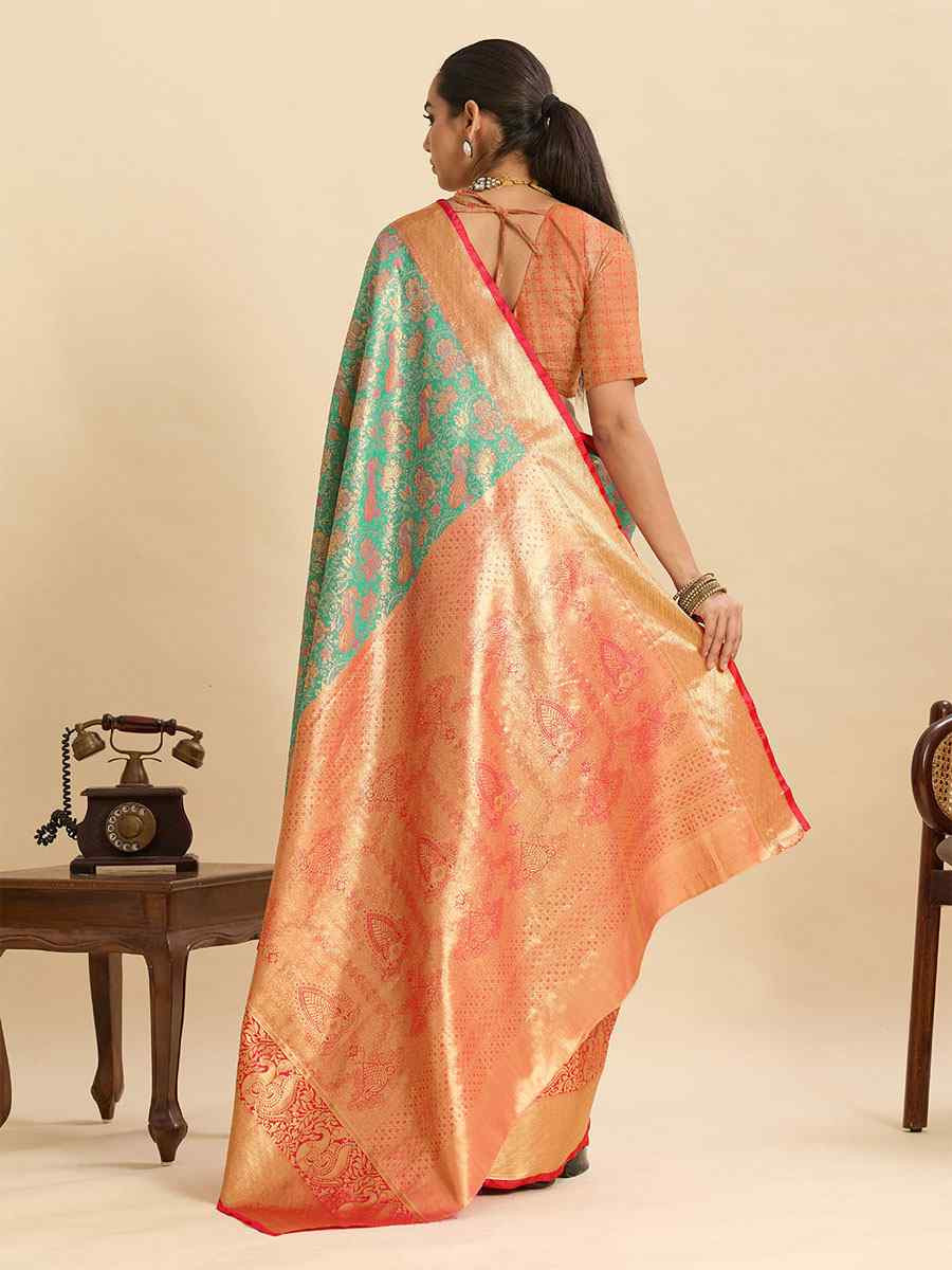 Green Kanjivaram Silk Zari Handwoven Bridal Reception Festival Wedding Fancy Heavy Border Saree