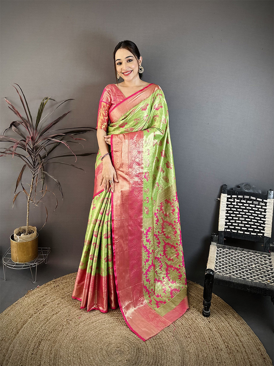 Green Kanjivaram Silk Zari Weaving Wedding Reception Party Festival Casual Heavy Border Sarees