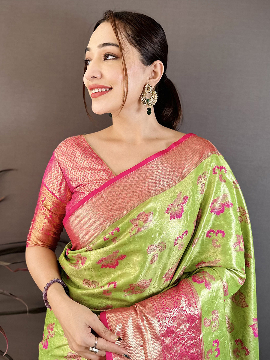 Green Kanjivaram Silk Zari Weaving Wedding Reception Party Festival Casual Heavy Border Sarees