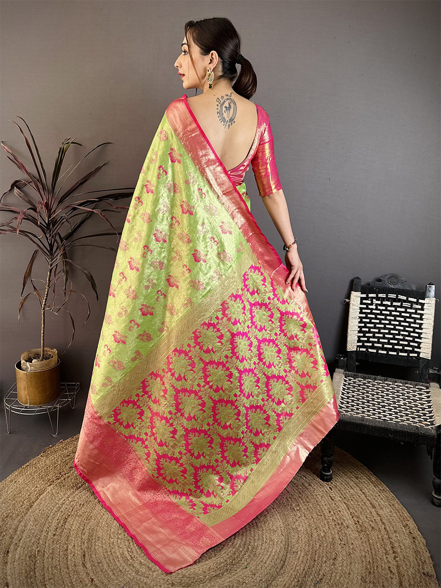 Green Kanjivaram Silk Zari Weaving Wedding Reception Party Festival Casual Heavy Border Sarees