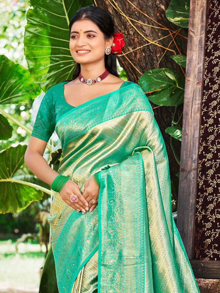 Green Kanjivaram Soft Silk Handwoven Traditional Bridal Reception Festival Wedding Fancy Heavy Border Saree