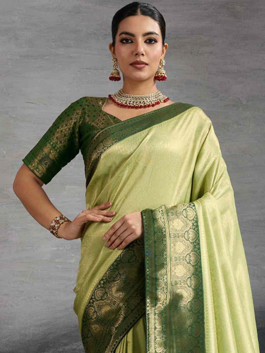 Green Kanjivaram Soft Silk Handwoven Traditional Bridal Reception Festival Wedding Fancy Heavy Border Saree