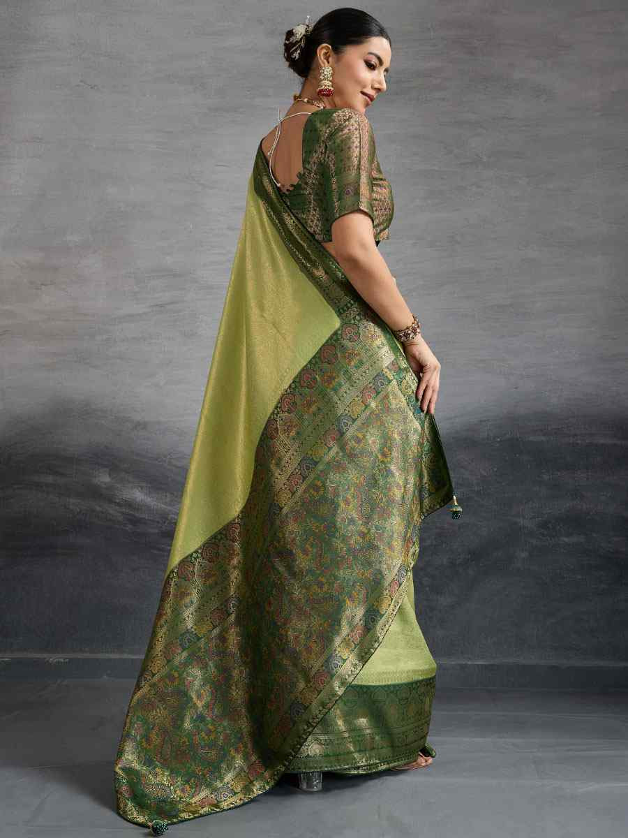 Green Kanjivaram Soft Silk Handwoven Traditional Bridal Reception Festival Wedding Fancy Heavy Border Saree