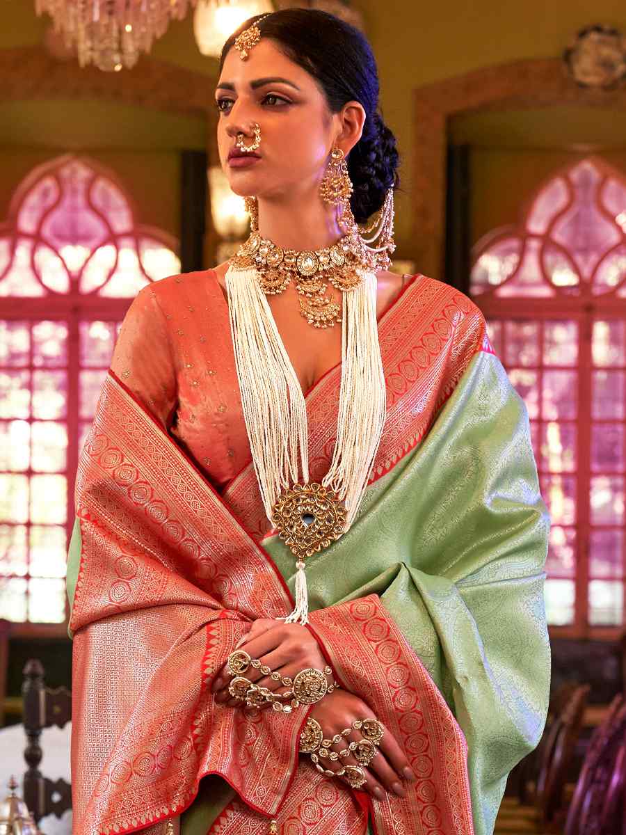 Green Kanjivaram Soft Silk Handwoven Wedding Festival Heavy Border Saree