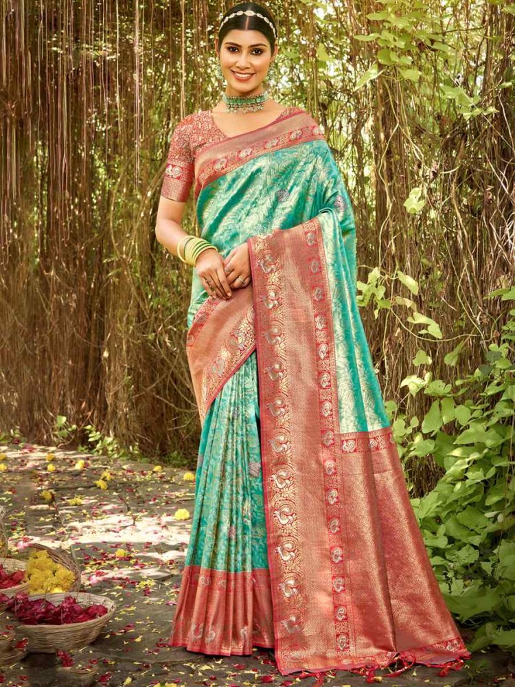 Green Kanjivaran Silk Handwoven Wedding Festival Heavy Border Saree
