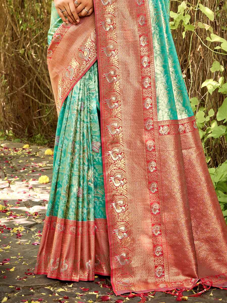 Green Kanjivaran Silk Handwoven Wedding Festival Heavy Border Saree