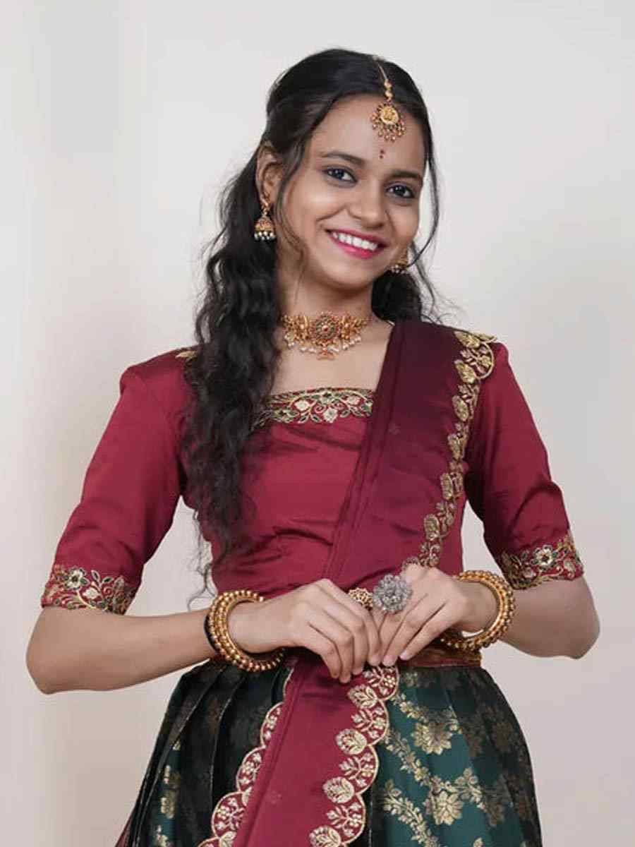 Green Kanjiveram Silk Handwoven Bridal Festival Reception Wedding Traditional Heavy Border Lehenga Choli