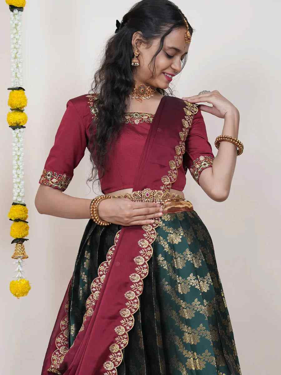 Green Kanjiveram Silk Handwoven Bridal Festival Reception Wedding Traditional Heavy Border Lehenga Choli