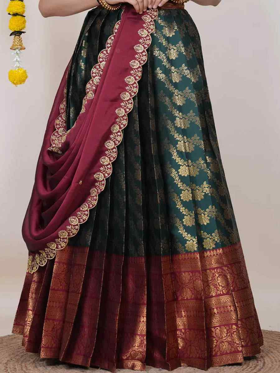 Green Kanjiveram Silk Handwoven Bridal Festival Reception Wedding Traditional Heavy Border Lehenga Choli