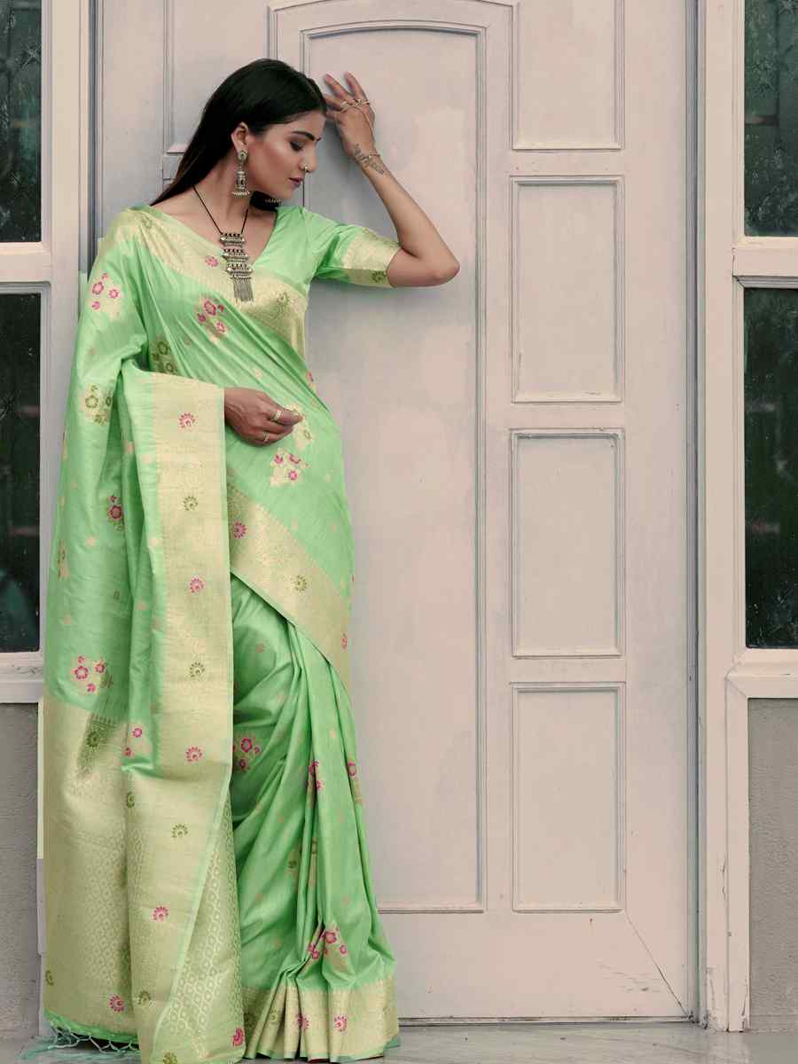 Green Katan Silk Handwoven Wedding Festival Heavy Border Saree