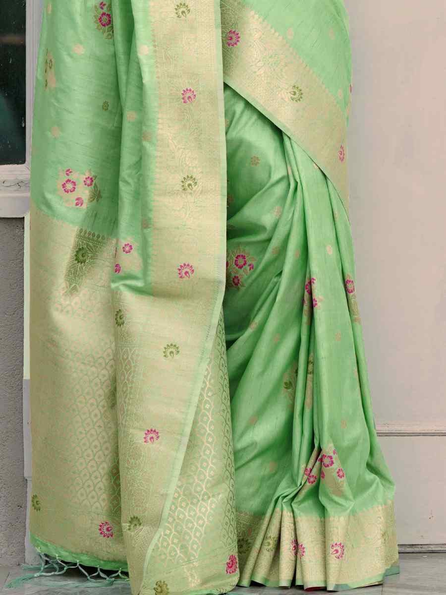 Green Katan Silk Handwoven Wedding Festival Heavy Border Saree