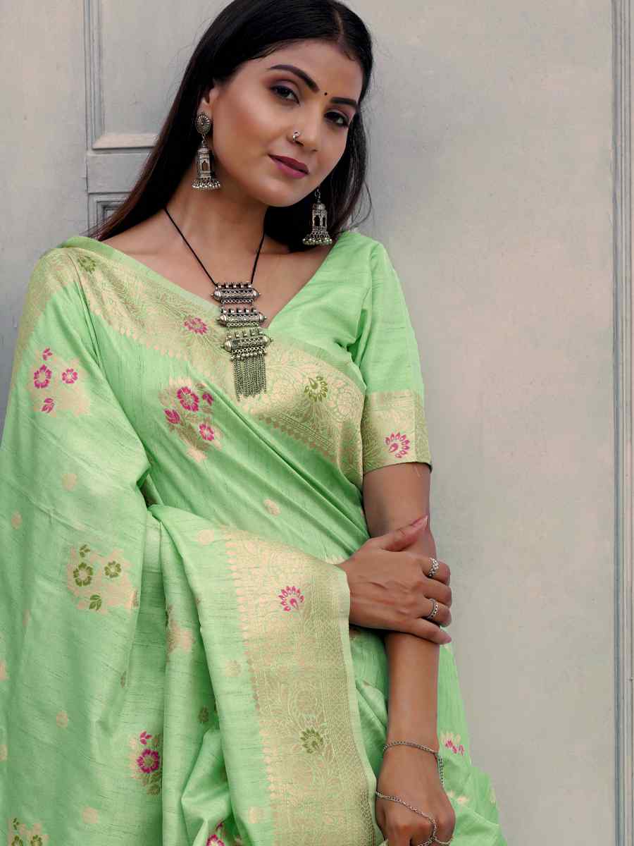 Green Katan Silk Handwoven Wedding Festival Heavy Border Saree