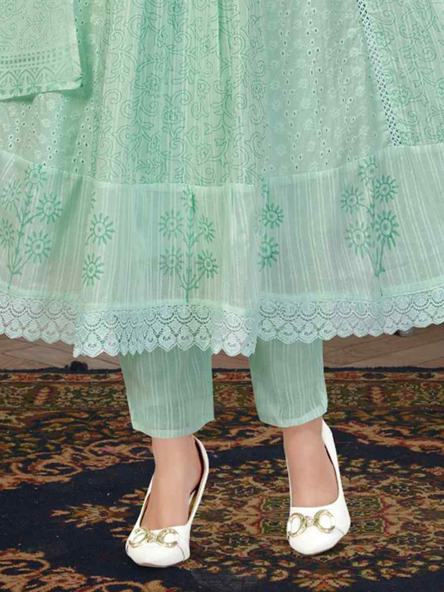 Green khadi Cotton Embroidery Party Wedding Festival Casual Ready Anarkali Salwar Kameez