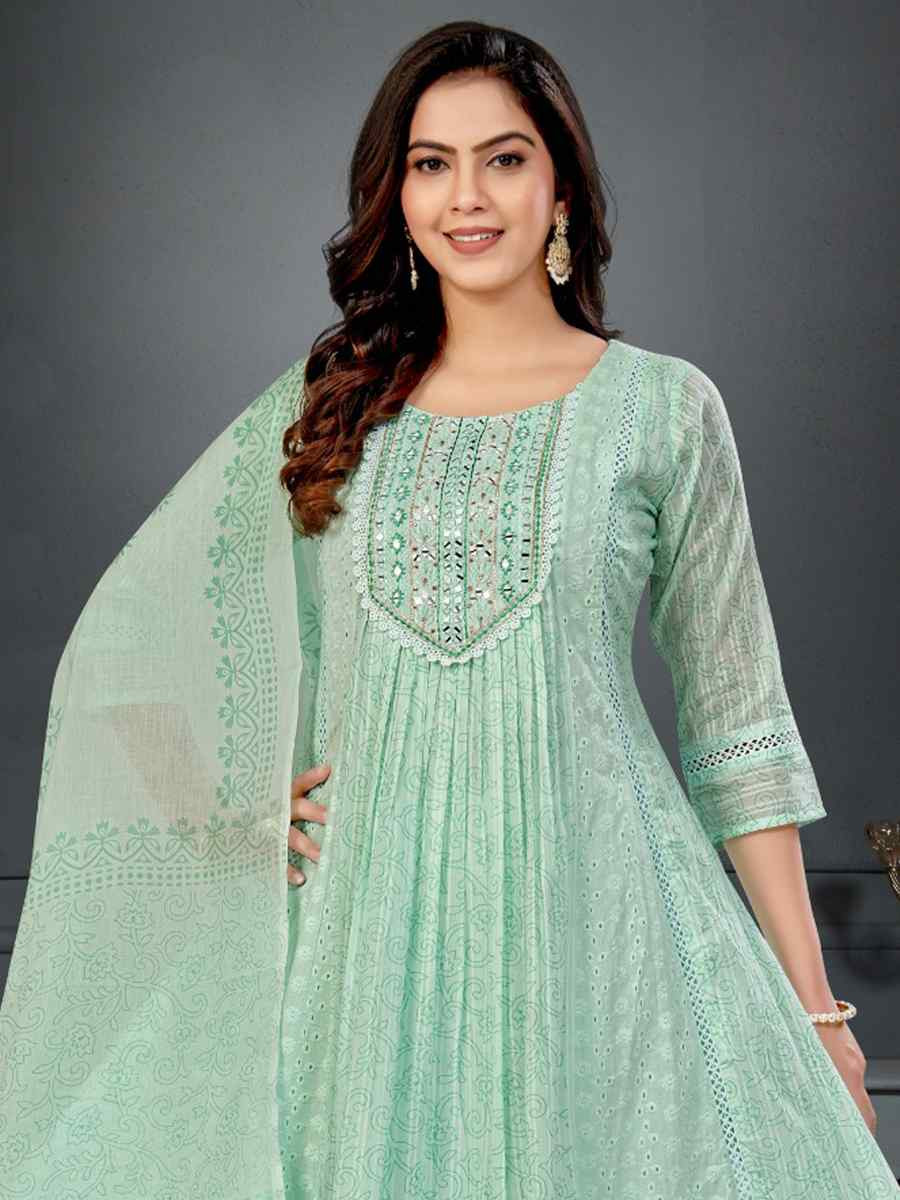 Green khadi Cotton Embroidery Party Wedding Festival Casual Ready Anarkali Salwar Kameez