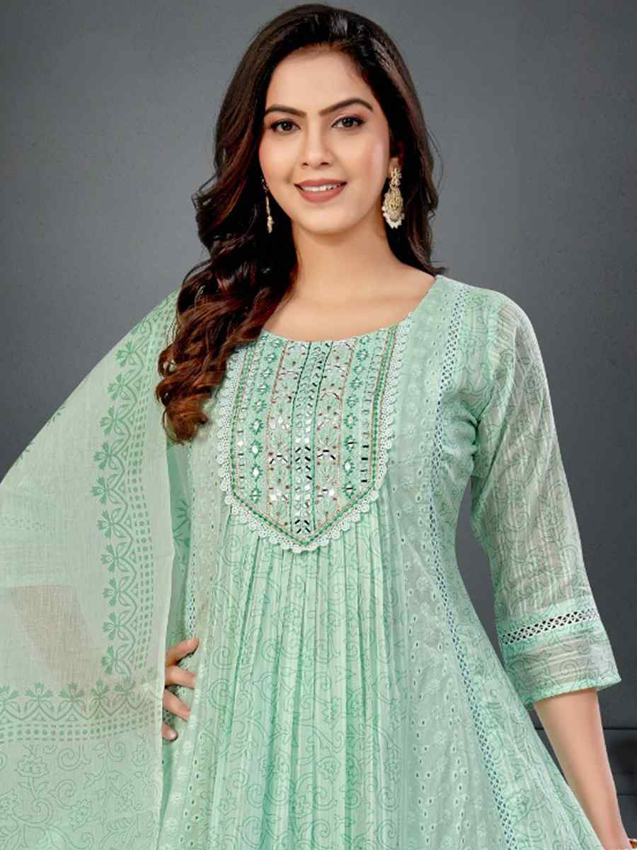Green khadi Cotton Embroidery Party Wedding Festival Casual Ready Anarkali Salwar Kameez