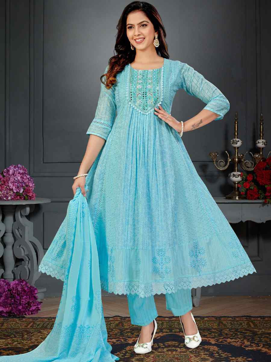 Green khadi Cotton Embroidery Party Wedding Festival Casual Ready Anarkali Salwar Kameez