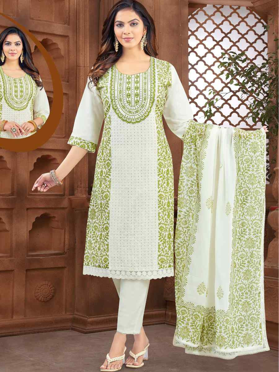 Green khadi Cotton Embroidery Party Wedding Festival Casual Ready Pant Salwar Kameez