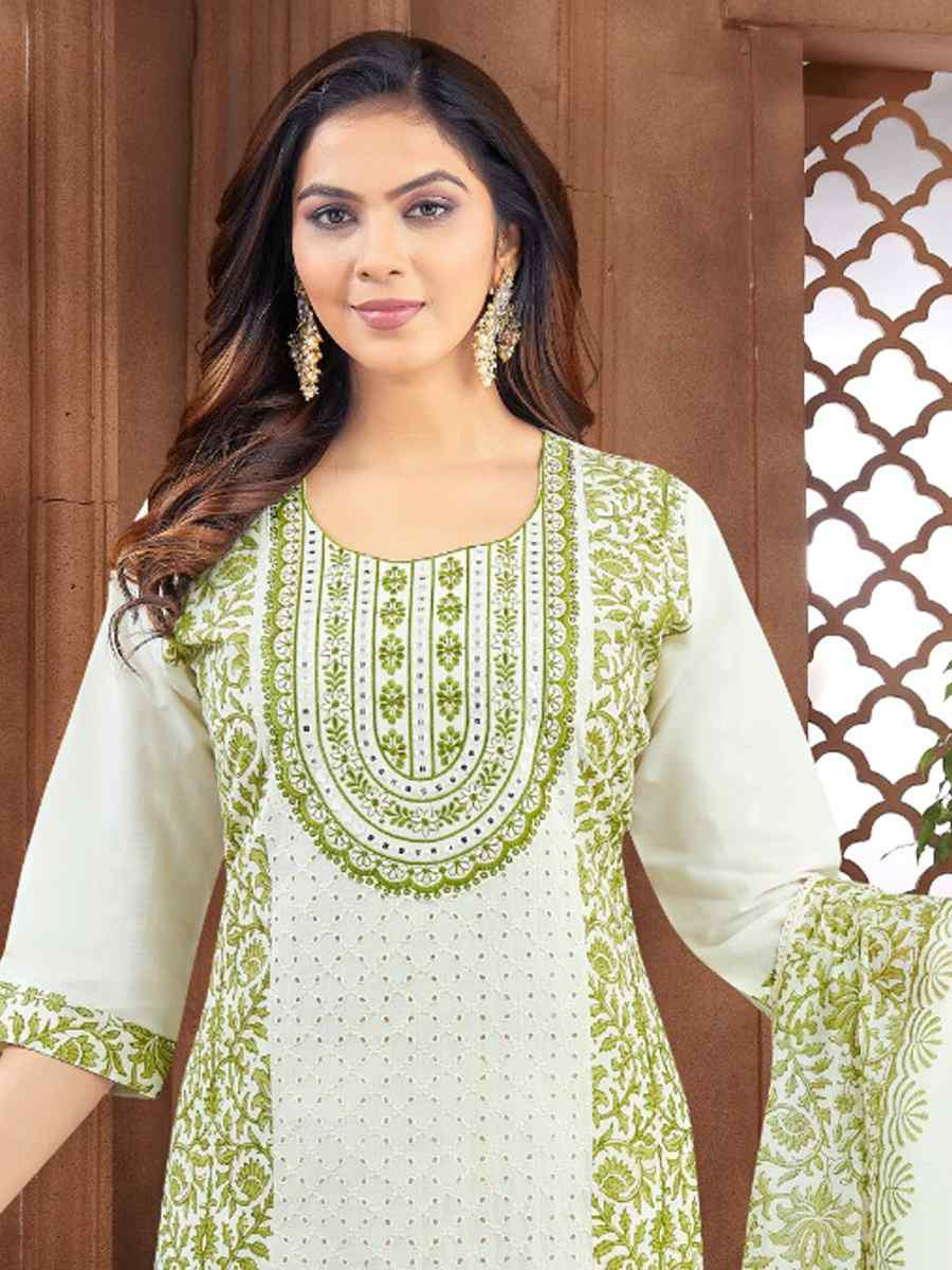 Green khadi Cotton Embroidery Party Wedding Festival Casual Ready Pant Salwar Kameez