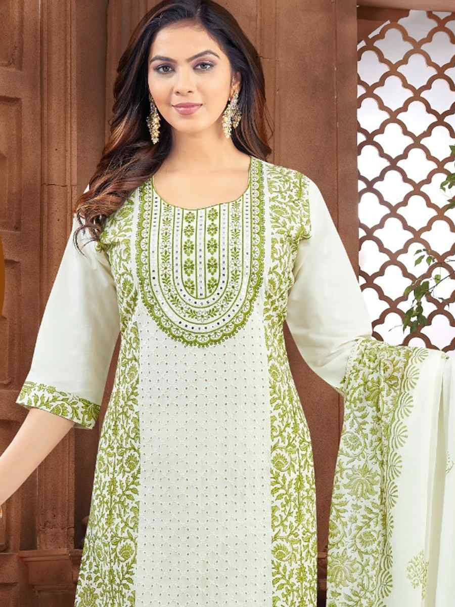Green khadi Cotton Embroidery Party Wedding Festival Casual Ready Pant Salwar Kameez