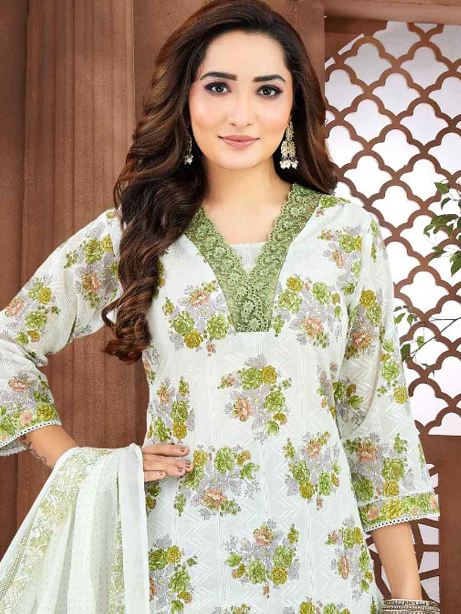 Green khadi Cotton Embroidery Party Wedding Festival Casual Ready Pant Salwar Kameez