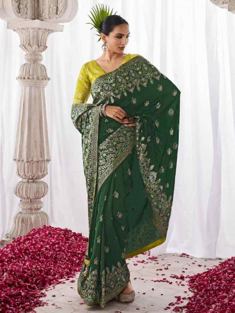 Green Kora Silk Handwoven Wedding Festival Heavy Border Saree