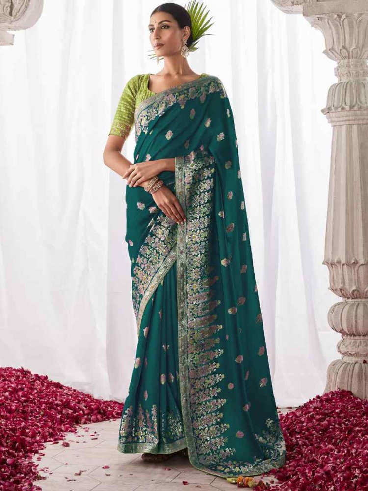 Green Kora Silk Handwoven Wedding Festival Heavy Border Saree