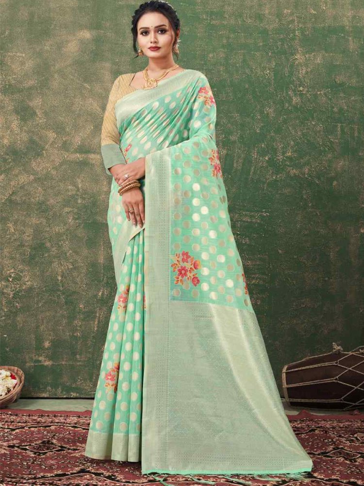 Green Kota Cotton Handwoven Wedding Festival Heavy Border Saree