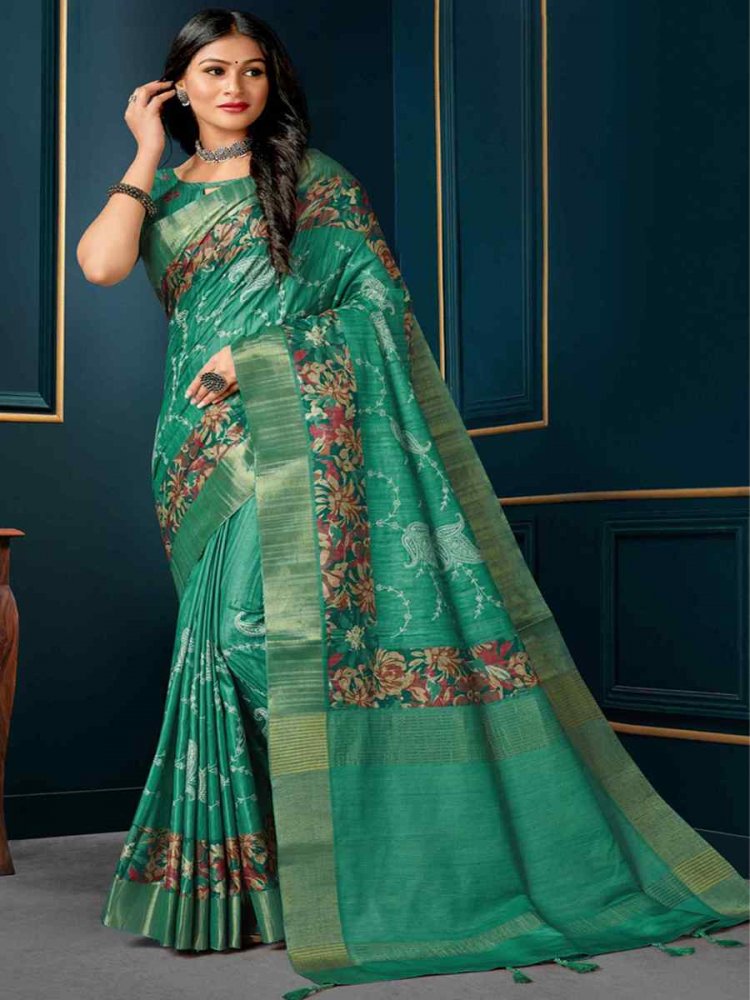 Green Kotha Silk Embroidered Mehendi Festival Heavy Border Saree
