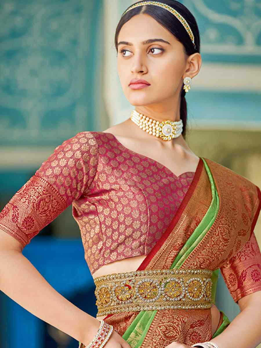Green Linen Cotton Handwoven Casual Festival Party Classic Style Sarees