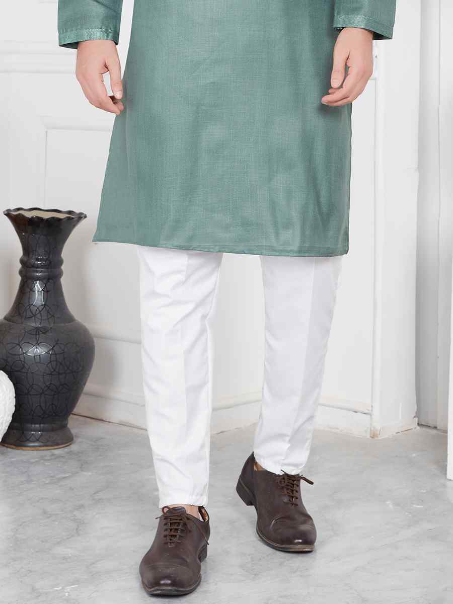 Green Linen Cotton Printed Festival Casual Kurta